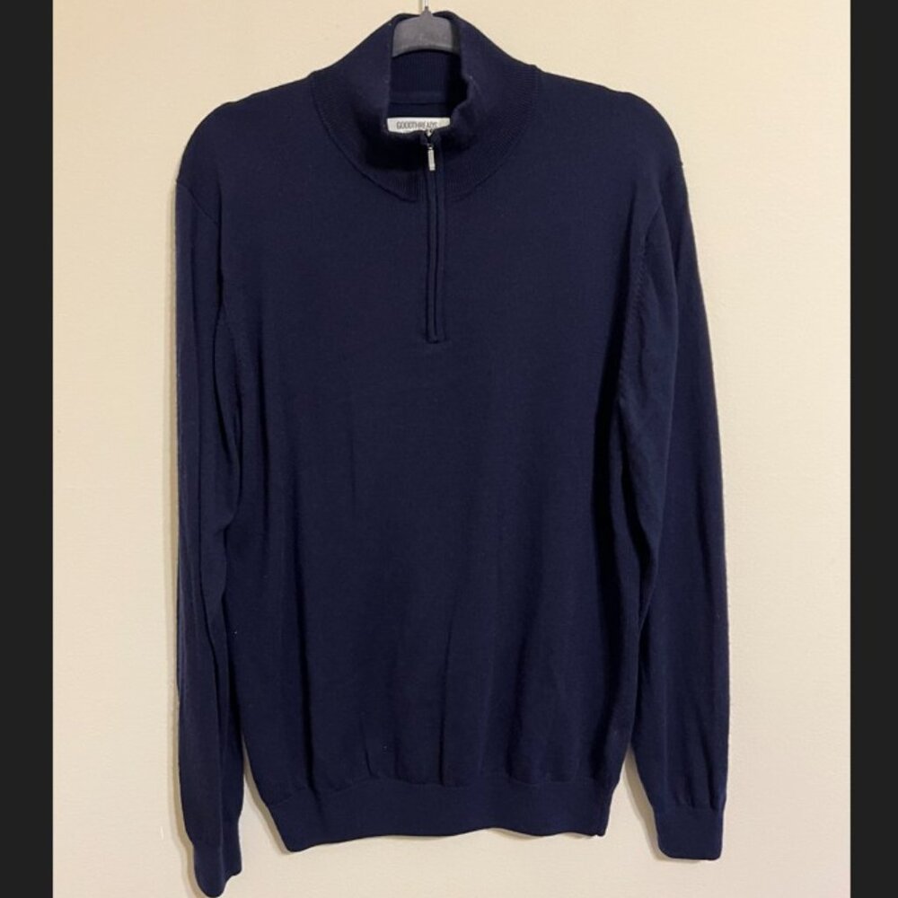 Goodthreads Blue Lightweight Merino Wool Quarter-Zip Sweater Men's Size L